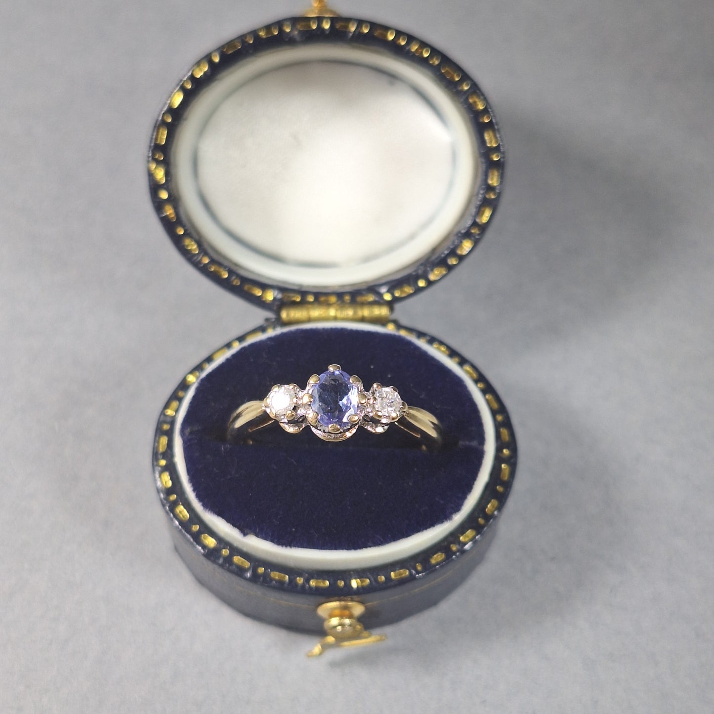 9ct Gold, Ceylon Sapphire and Diamond Ring