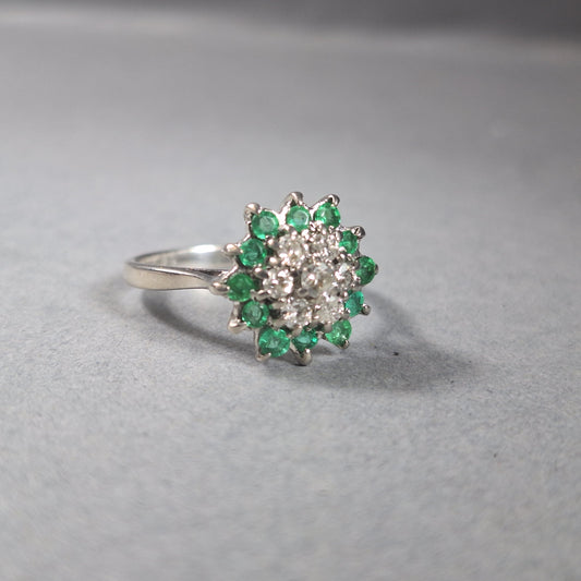 18ct White Gold, Emerald and Diamond Ring