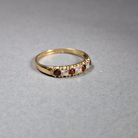 9ct Yellow gold clear & red cubic zirconia 1/4 eternity ring
