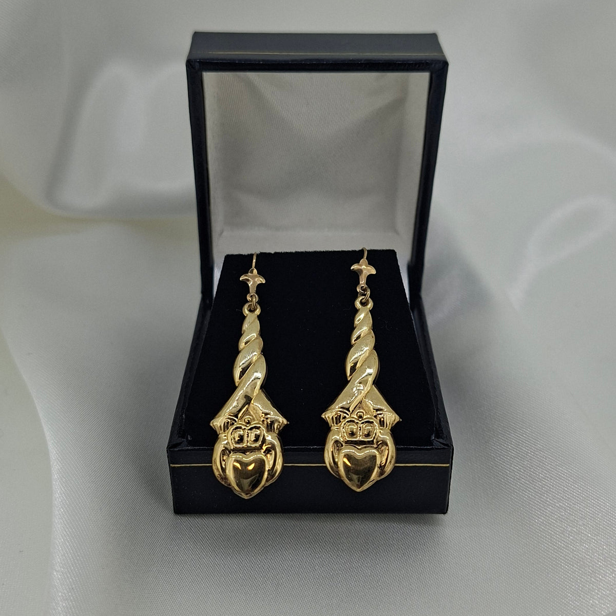9ct Claddagh drop earrings