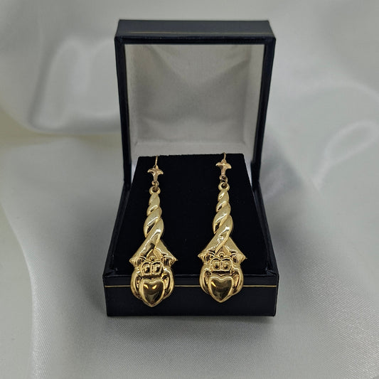 9ct Claddagh drop earrings
