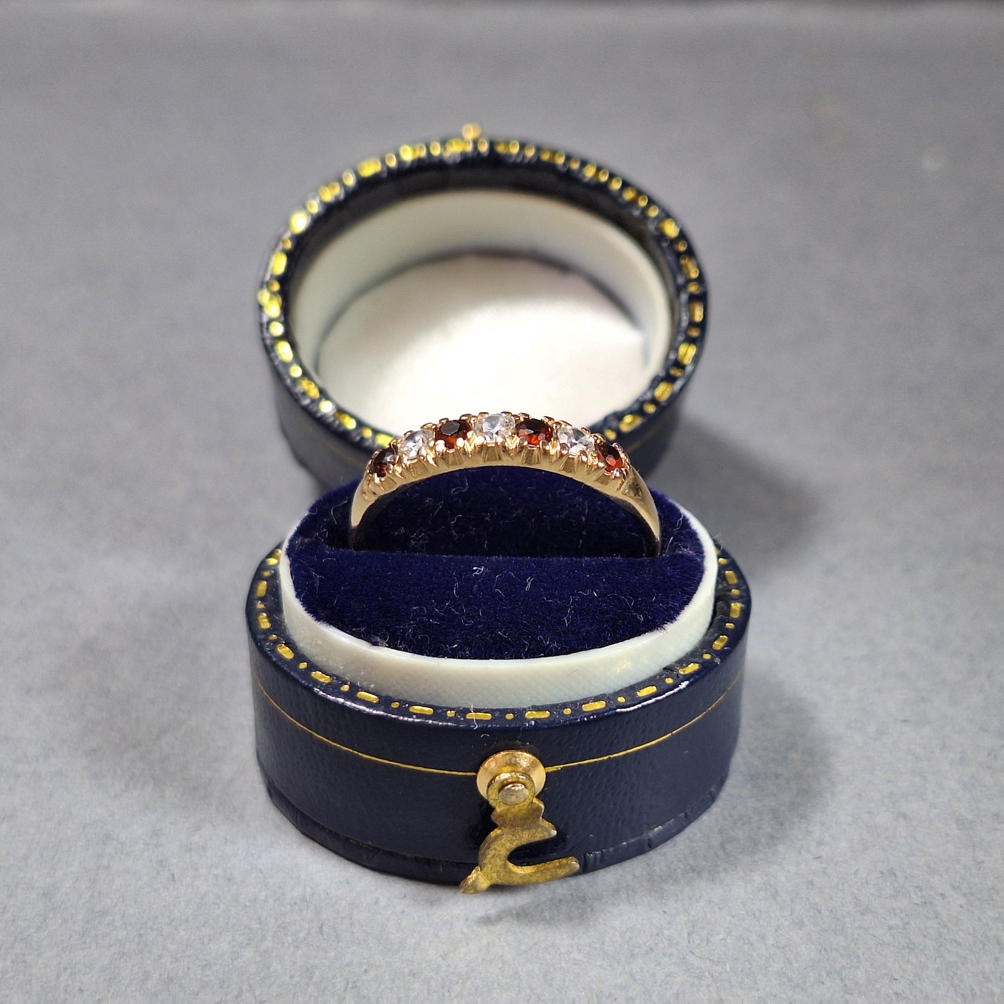 9ct Yellow gold clear & red cubic zirconia 1/4 eternity ring