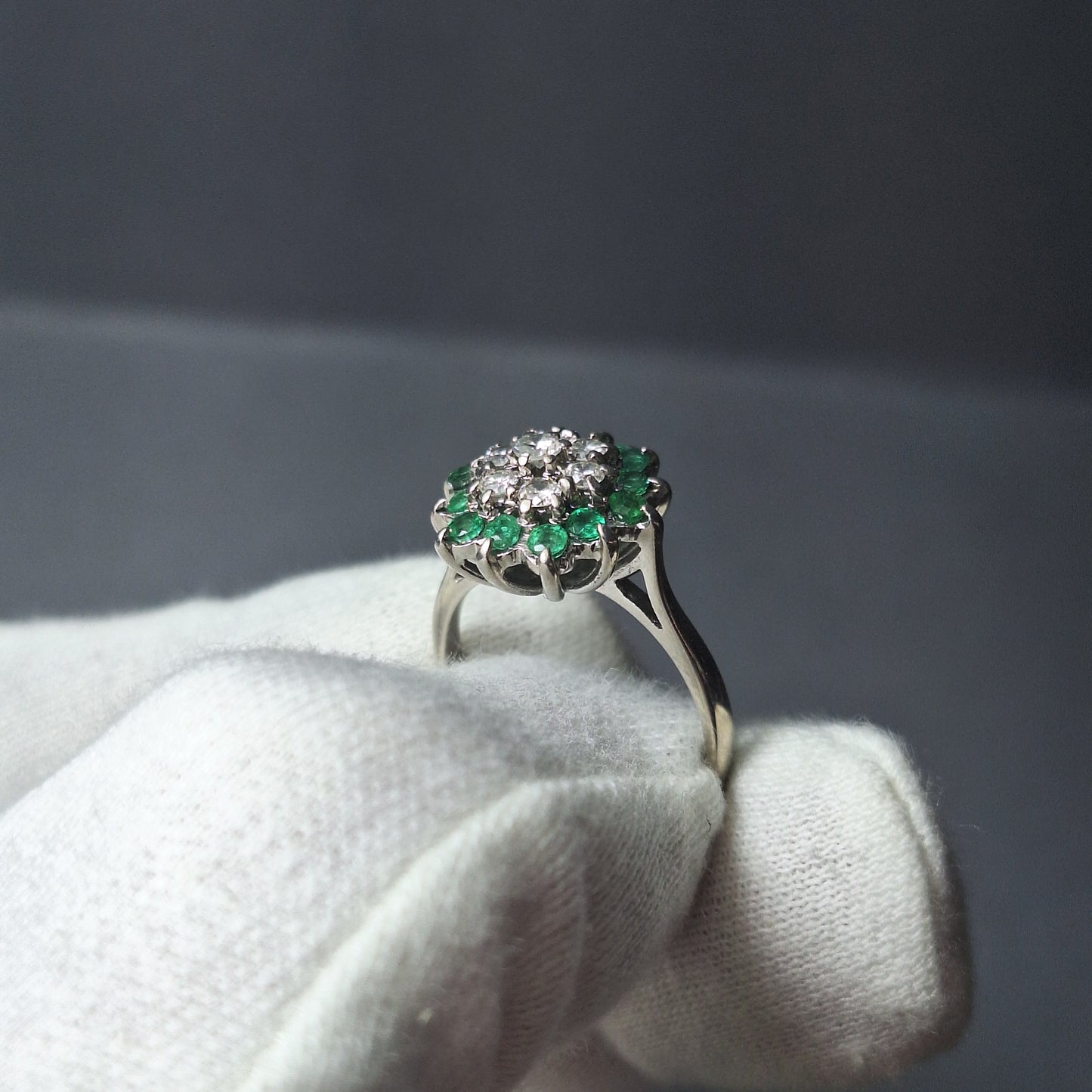 18ct White Gold, Emerald and Diamond Ring