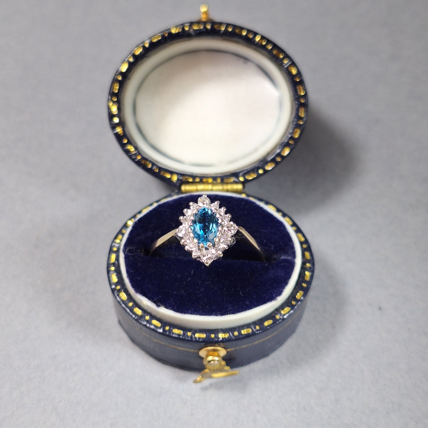 9ct Gold Blue Topaz and Diamond Dress Ring