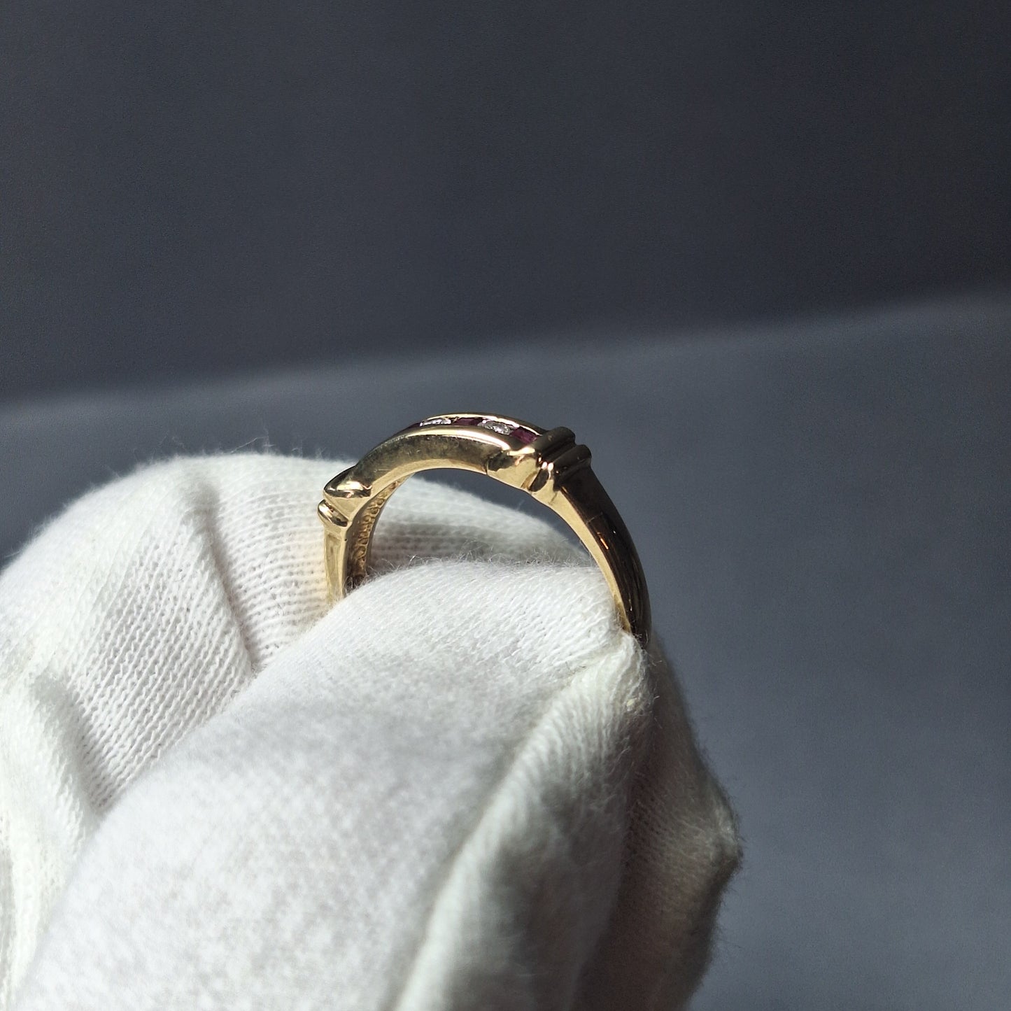 Vintage channel set Ruby & diamond 9ct yellow gold ring