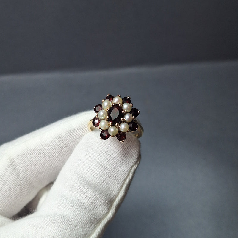 9ct Gold Garnet and Pearl Dress Ring