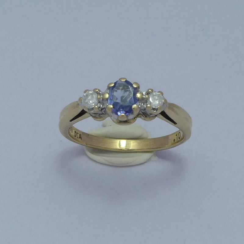 9ct Gold, Ceylon Sapphire and Diamond Ring