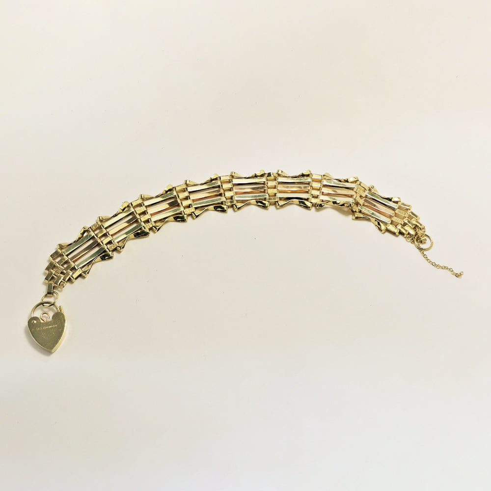 Vintage 2 Colour 9ct Gold Gate Bracelet 7"