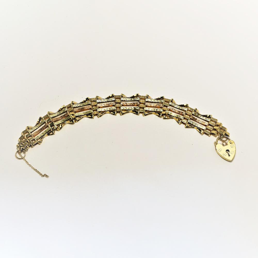 Vintage 2 Colour 9ct Gold Gate Bracelet 7"