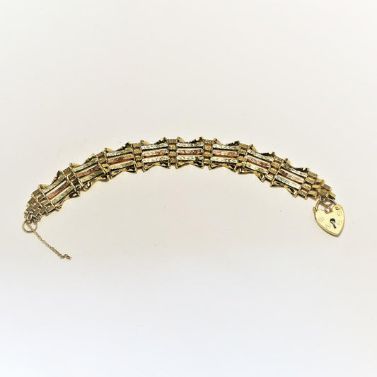 Vintage 2 Colour 9ct Gold Gate Bracelet 7"