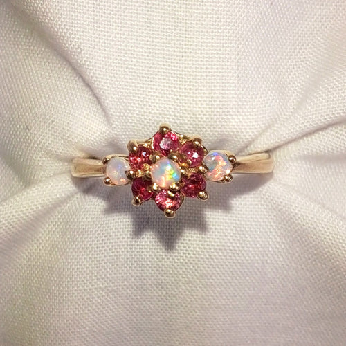 9ct Gold Ruby and Opal Dress Ring