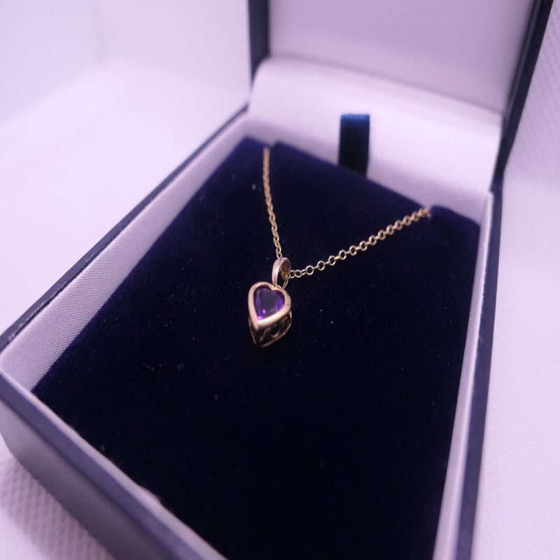 Vintage heart shaped amethyst pendant in a 9ct yellow Gold mount