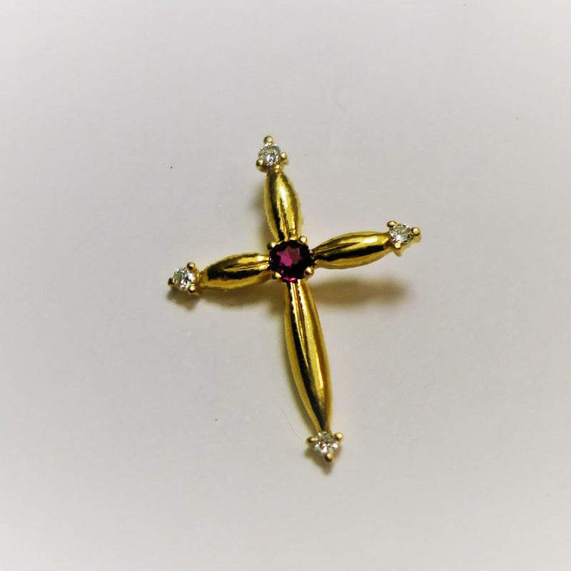 Vintage 9ct Gold, Ruby and Diamond Cross